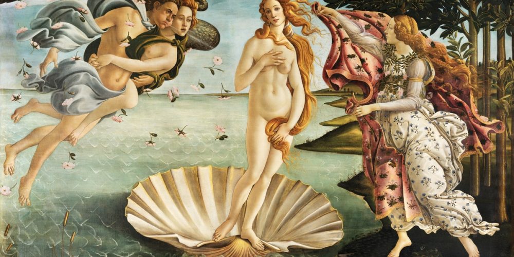 Sandro Botticelli's The Birth of Venus (1485) aesthetic painting. Original public domain image from Wikimedia Commons. Digitally enhanced by rawpixel.